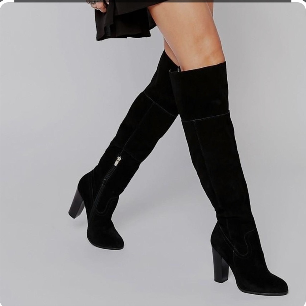 Suede over the knee block heel boots